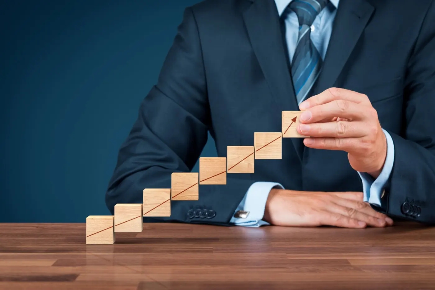 Building blocks arranged as rising steps